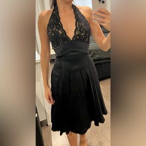 Black lace detail halter dress